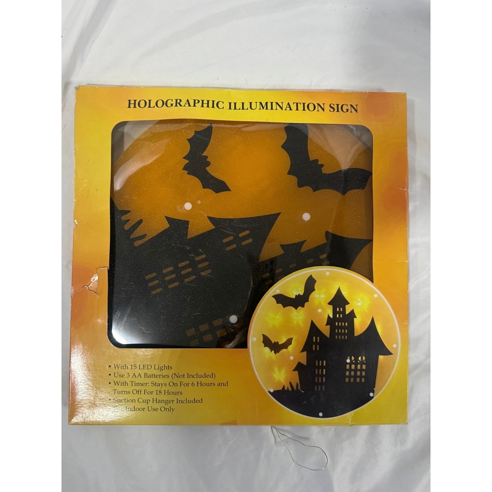 Holographic Illumination Halloween Sign Haunted House Bats LED Lighted Timer